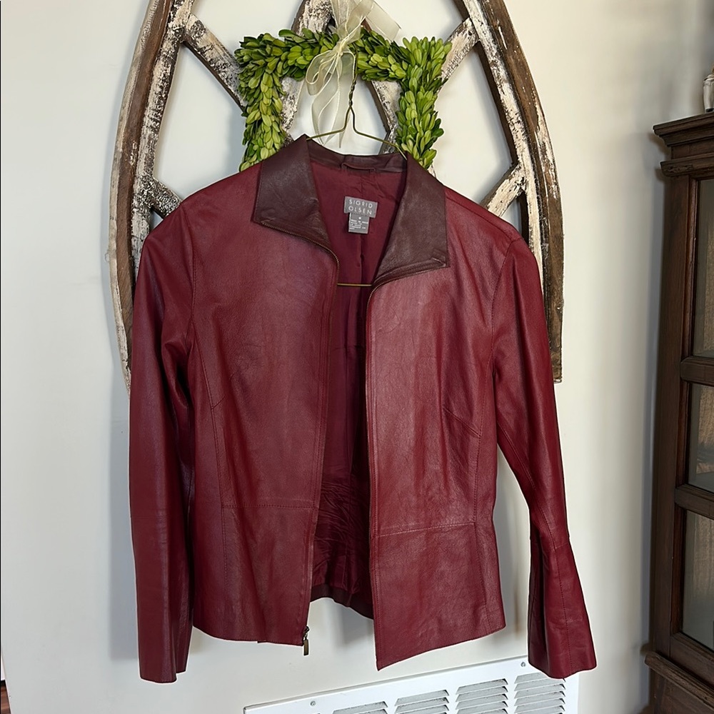Sigrid Olsen Red Leather Jacket Classic Design